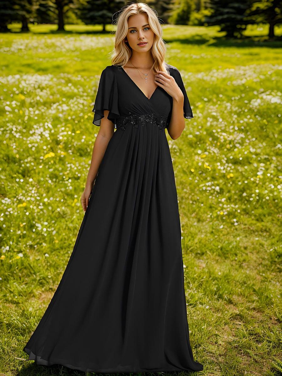 ever IVYROSE|Elegant Chiffon Applique Evening Dress with Flutter Sleeves
