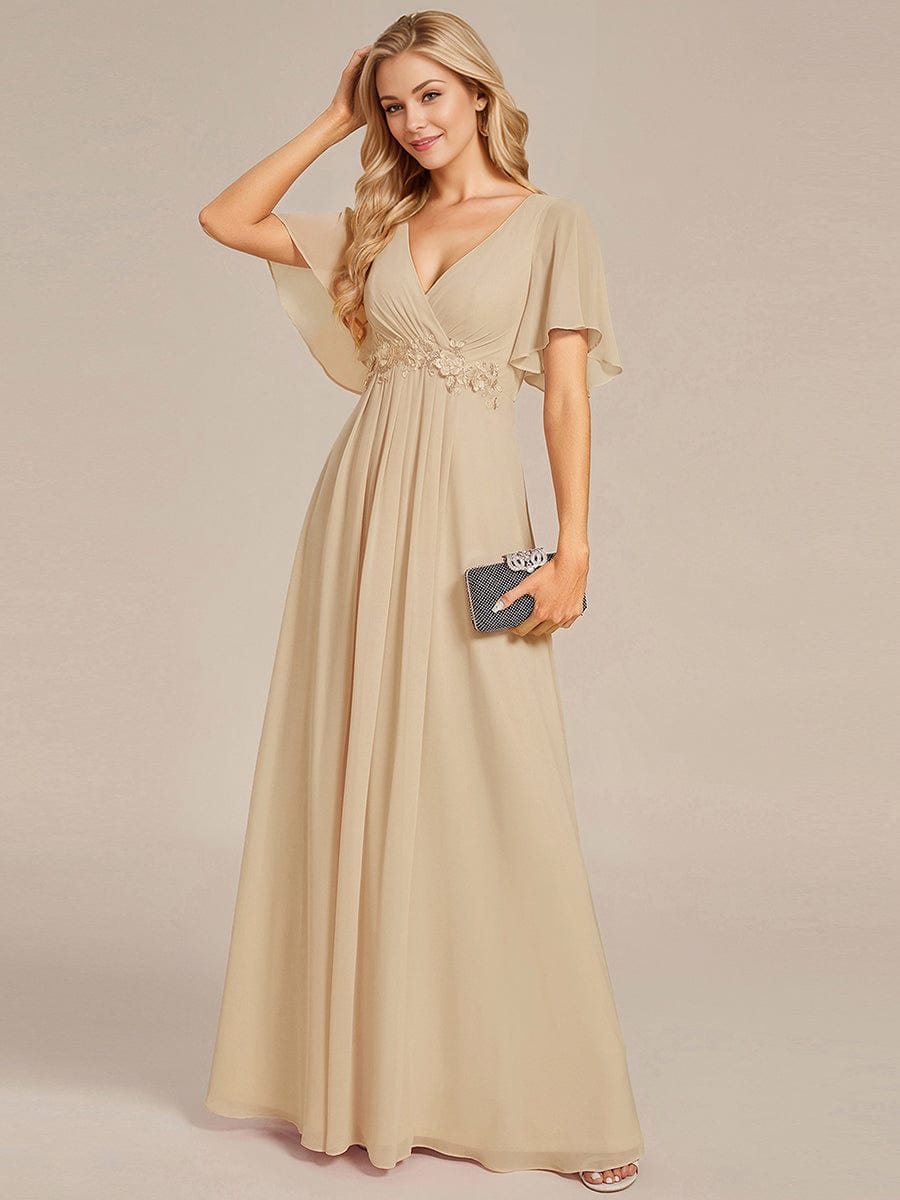 ever IVYROSE|Elegant Chiffon Applique Evening Dress with Flutter Sleeves