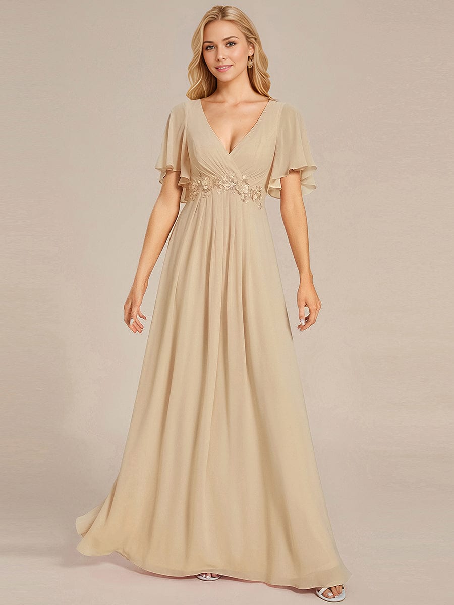 ever IVYROSE|Elegant Chiffon Applique Evening Dress with Flutter Sleeves