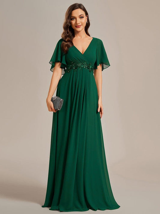ever IVYROSE|Elegant Chiffon Applique Evening Dress with Flutter Sleeves