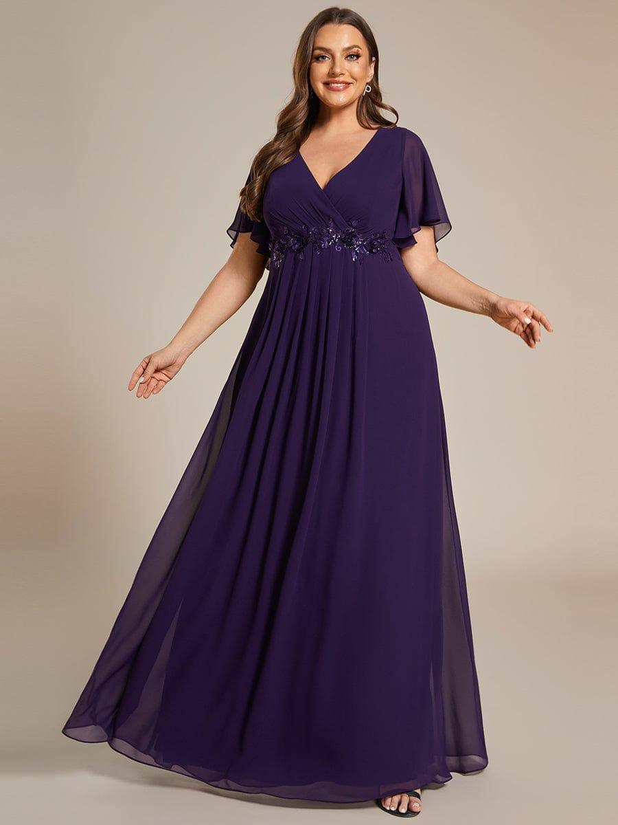 ever IVYROSE|Elegant Chiffon Applique Evening Dress with Flutter Sleeves