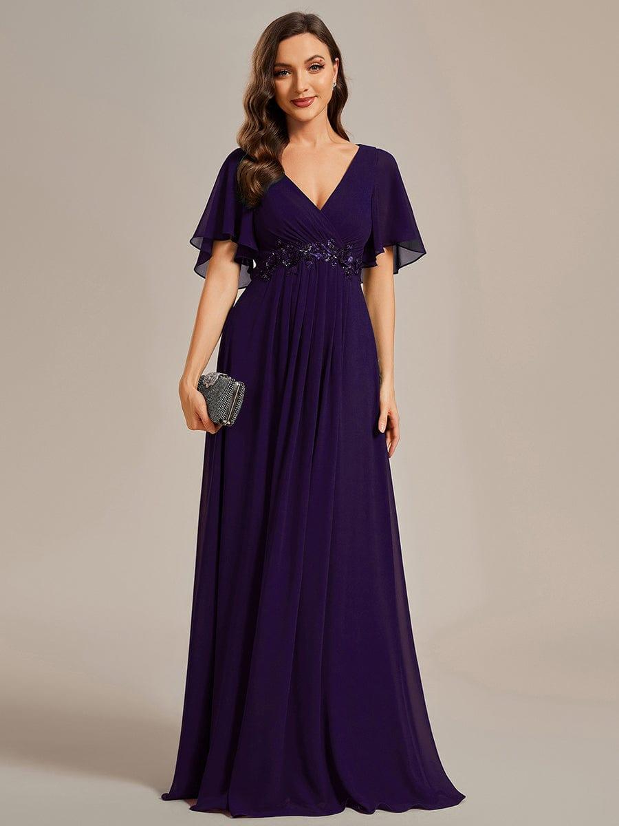 ever IVYROSE|Elegant Chiffon Applique Evening Dress with Flutter Sleeves