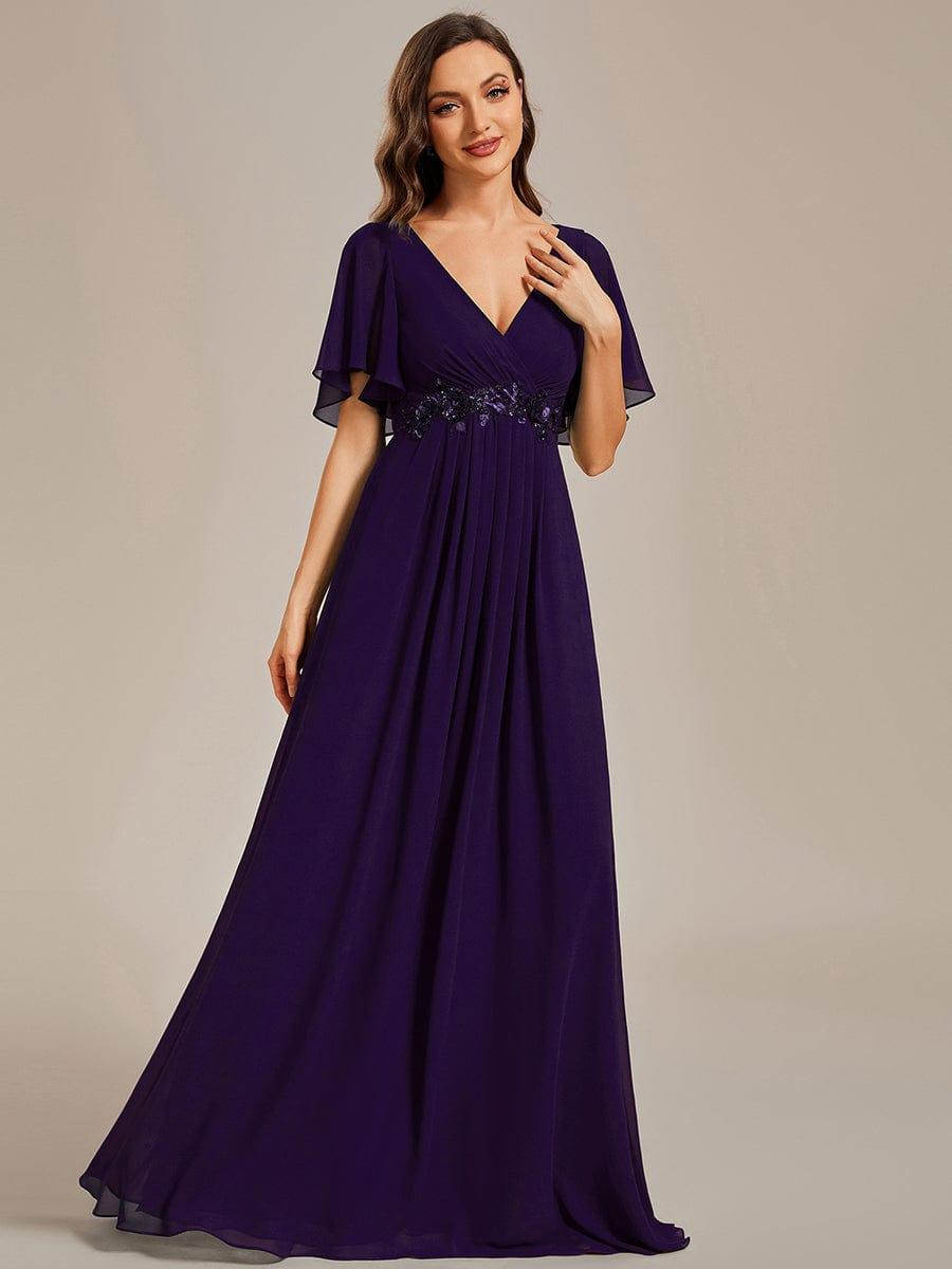ever IVYROSE|Elegant Chiffon Applique Evening Dress with Flutter Sleeves