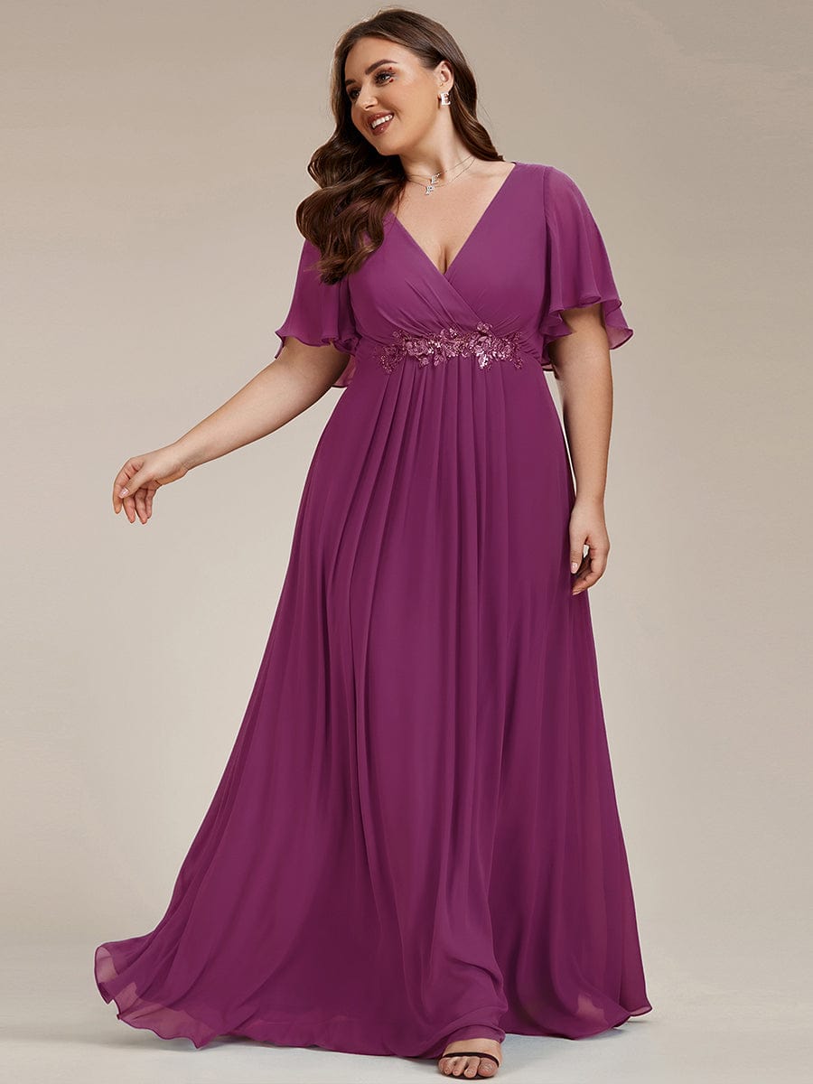 ever IVYROSE|Elegant Chiffon Applique Evening Dress with Flutter Sleeves