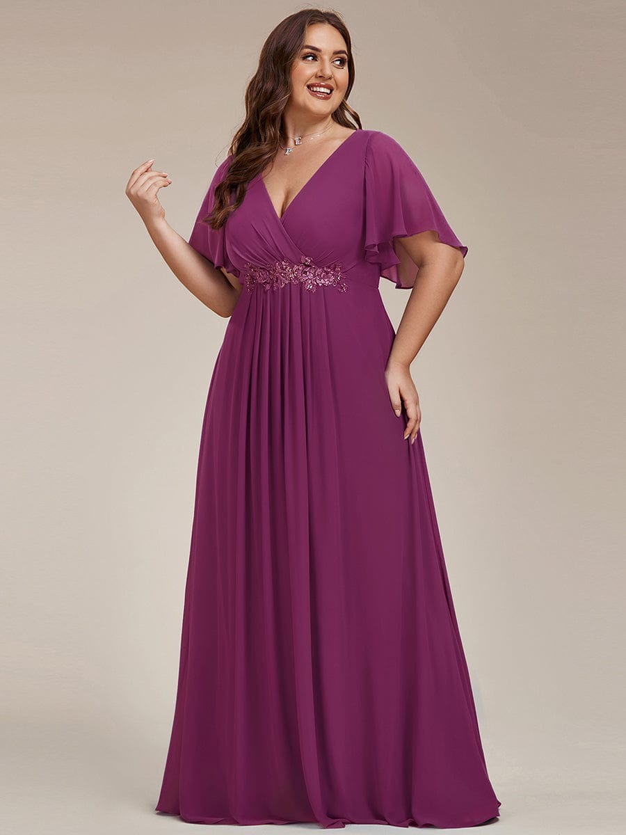 ever IVYROSE|Elegant Chiffon Applique Evening Dress with Flutter Sleeves