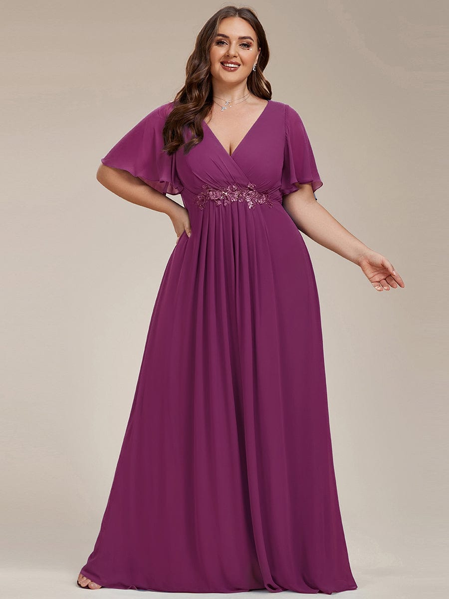 ever IVYROSE|Elegant Chiffon Applique Evening Dress with Flutter Sleeves