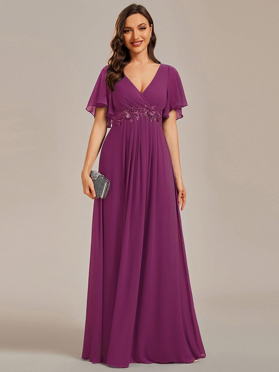 ever IVYROSE|Elegant Chiffon Applique Evening Dress with Flutter Sleeves