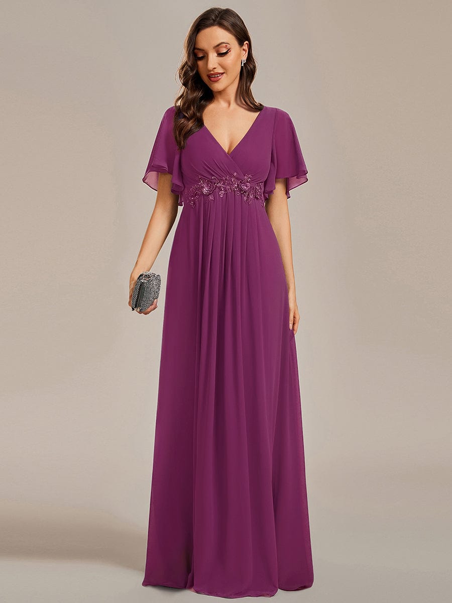 ever IVYROSE|Elegant Chiffon Applique Evening Dress with Flutter Sleeves