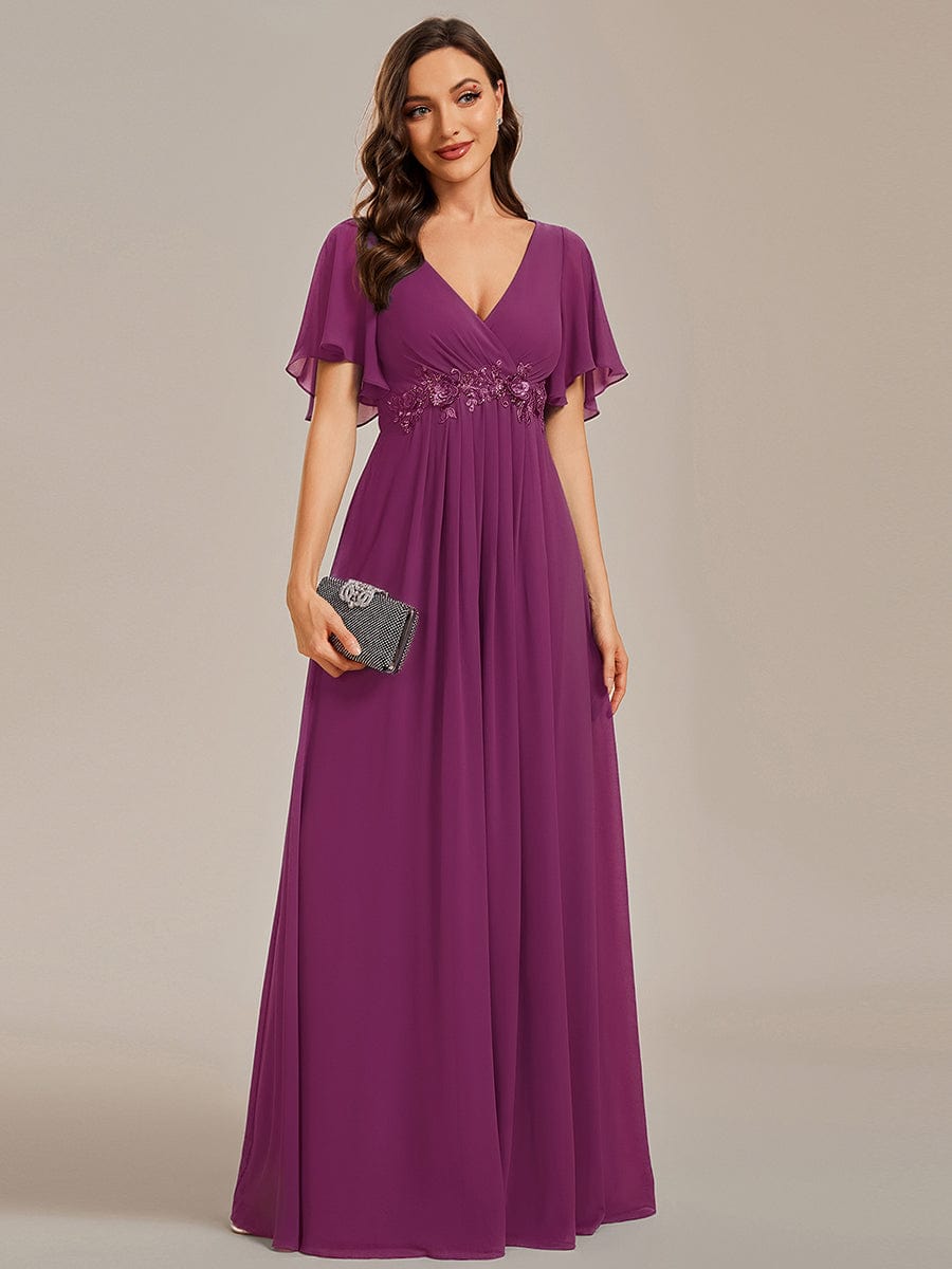 ever IVYROSE|Elegant Chiffon Applique Evening Dress with Flutter Sleeves