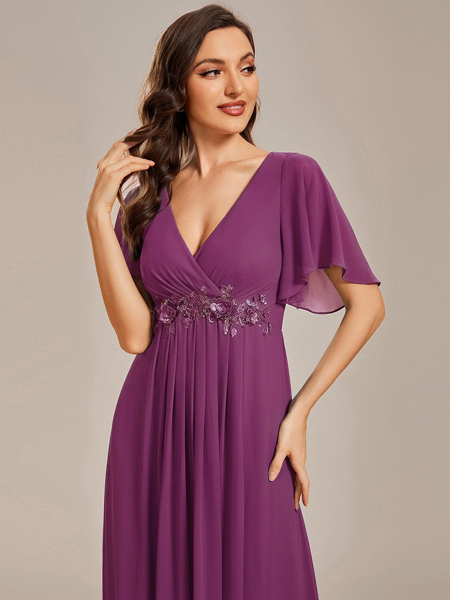 ever IVYROSE|Elegant Chiffon Applique Evening Dress with Flutter Sleeves