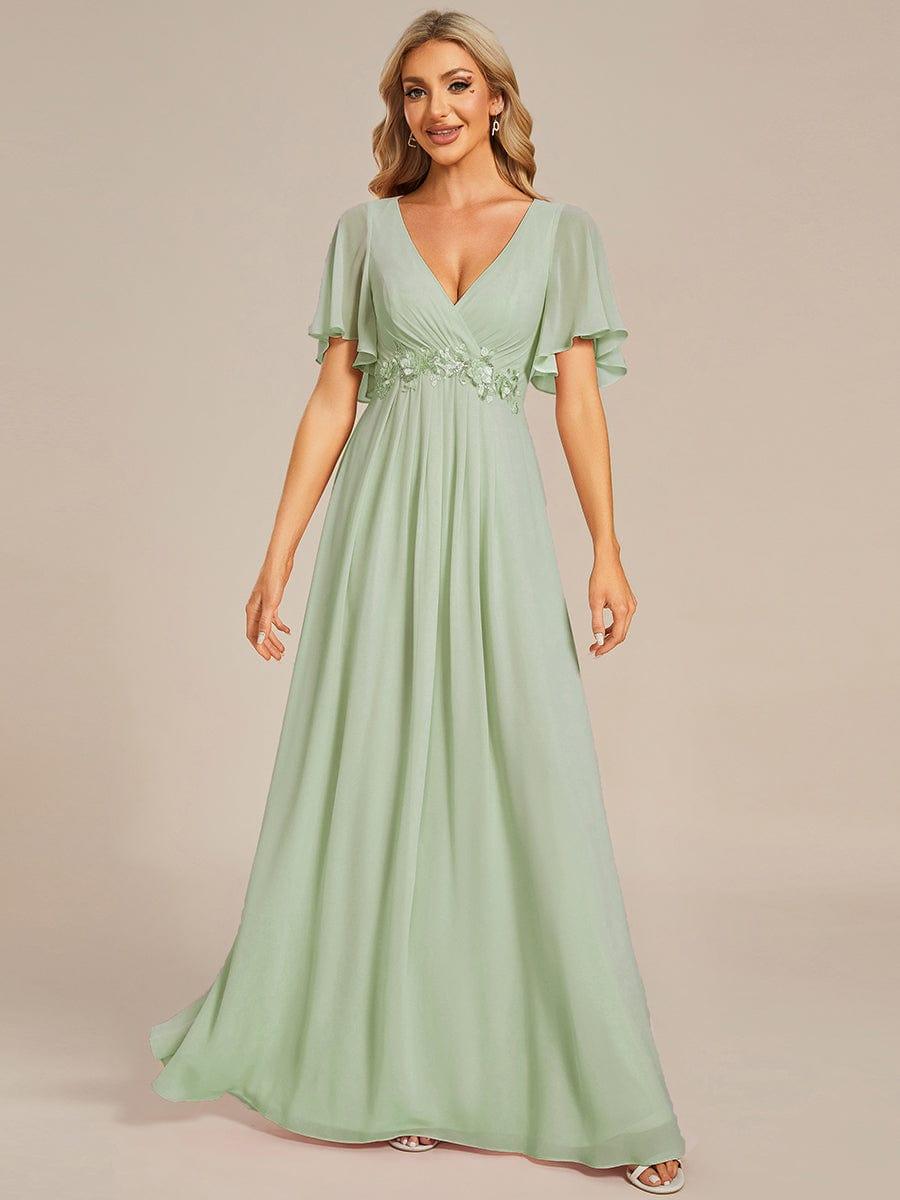 ever IVYROSE|Elegant Chiffon Applique Evening Dress with Flutter Sleeves