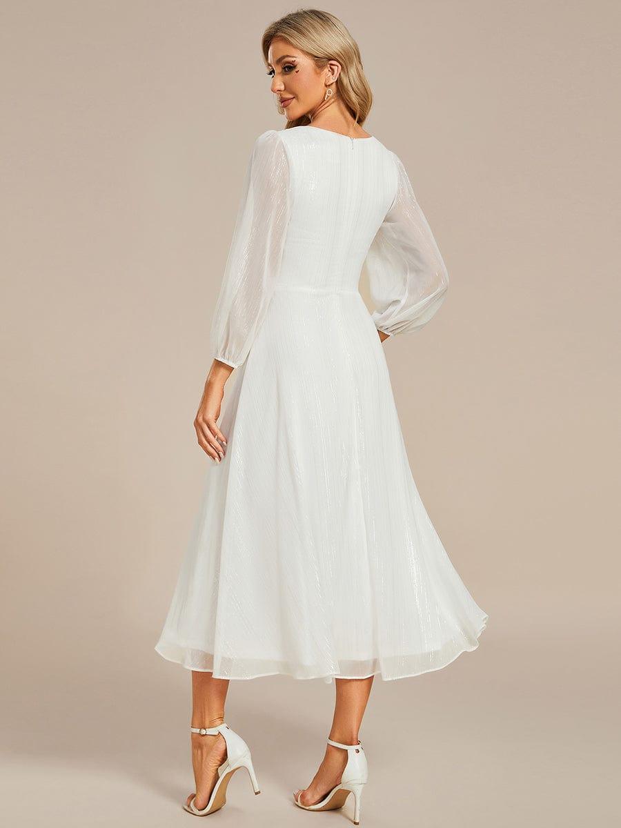 ever EMBER|Shimmering Long Sleeve V-Neck Chiffon Twist Knot A-Line Evening Dress