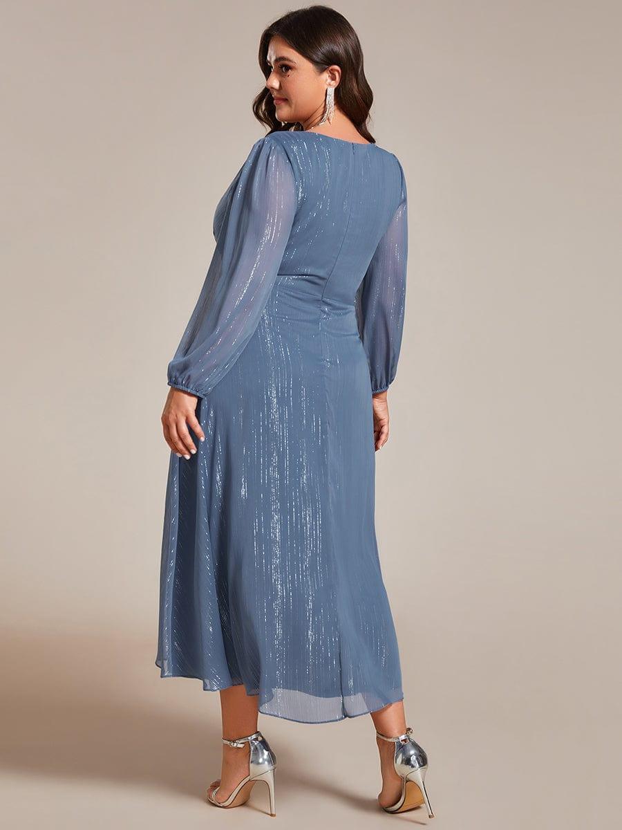 ever EMBER|Shimmering Long Sleeve V-Neck Chiffon Twist Knot A-Line Evening Dress