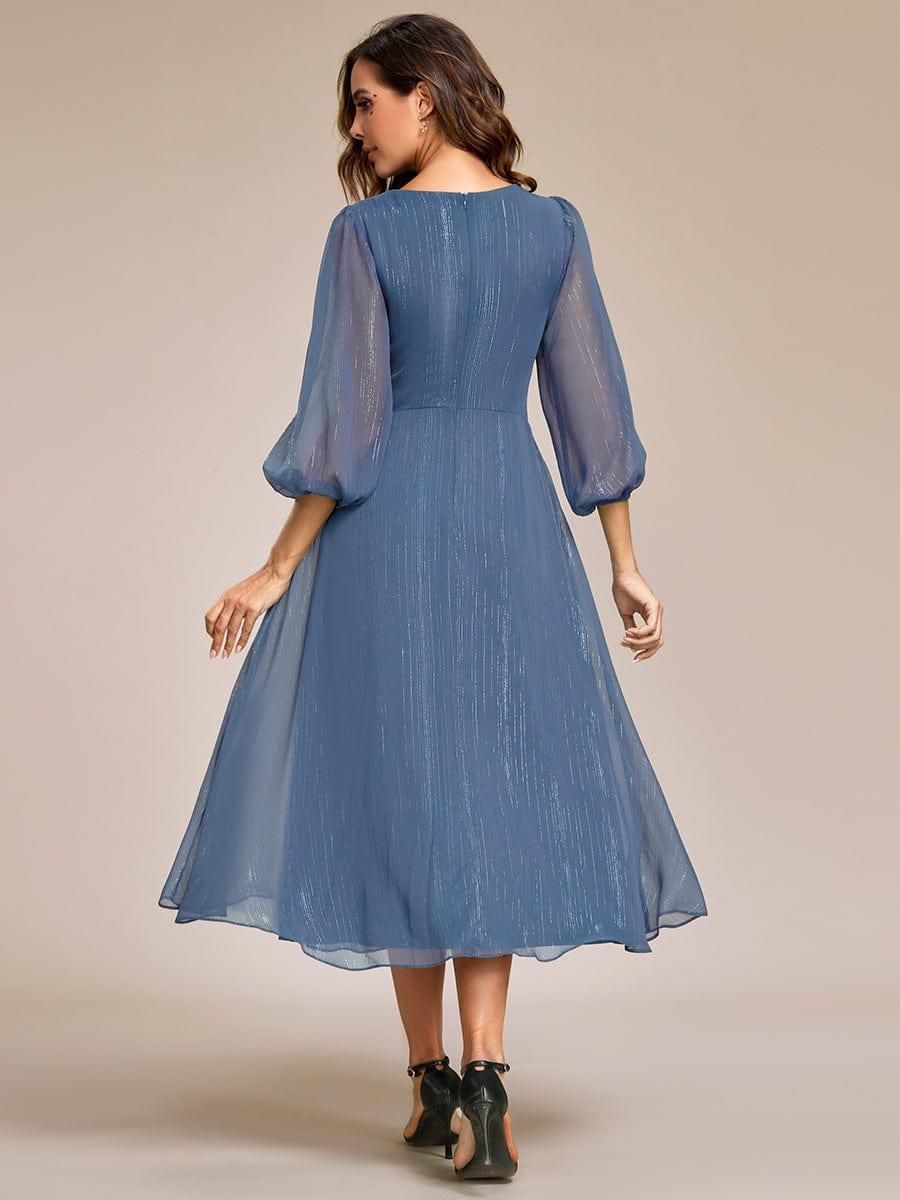 ever EMBER|Shimmering Long Sleeve V-Neck Chiffon Twist Knot A-Line Evening Dress
