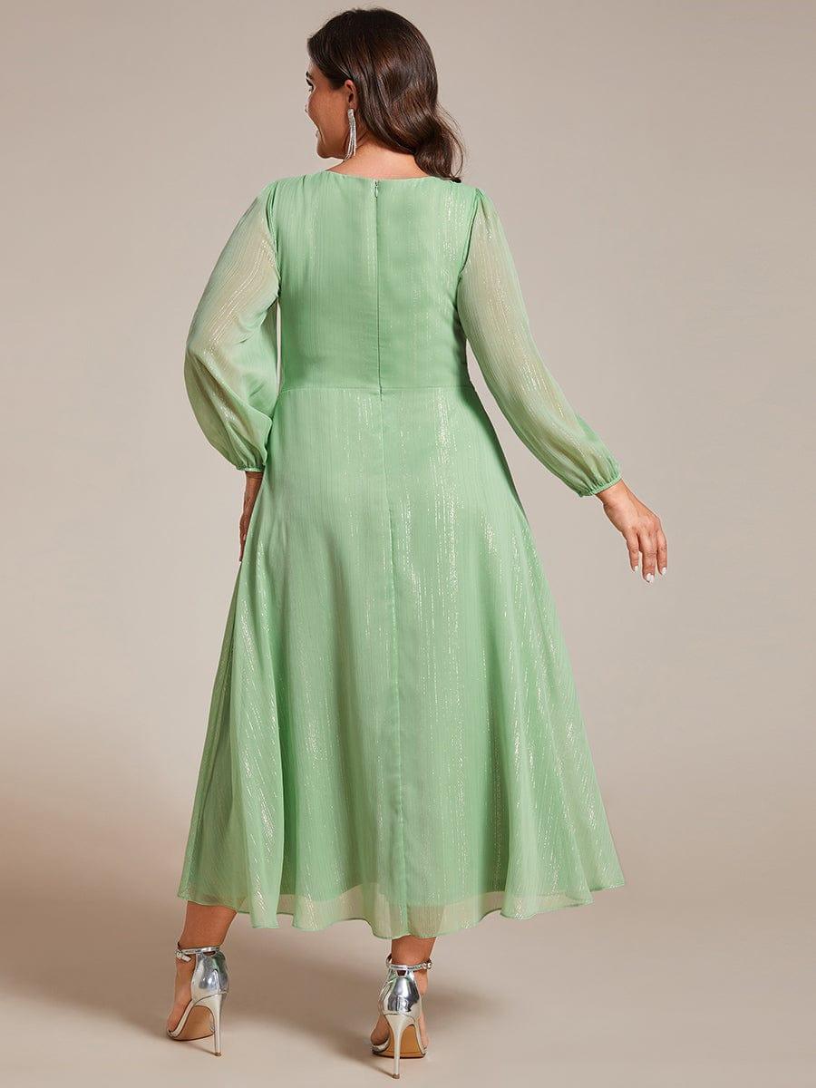 ever EMBER|Shimmering Long Sleeve V-Neck Chiffon Twist Knot A-Line Evening Dress