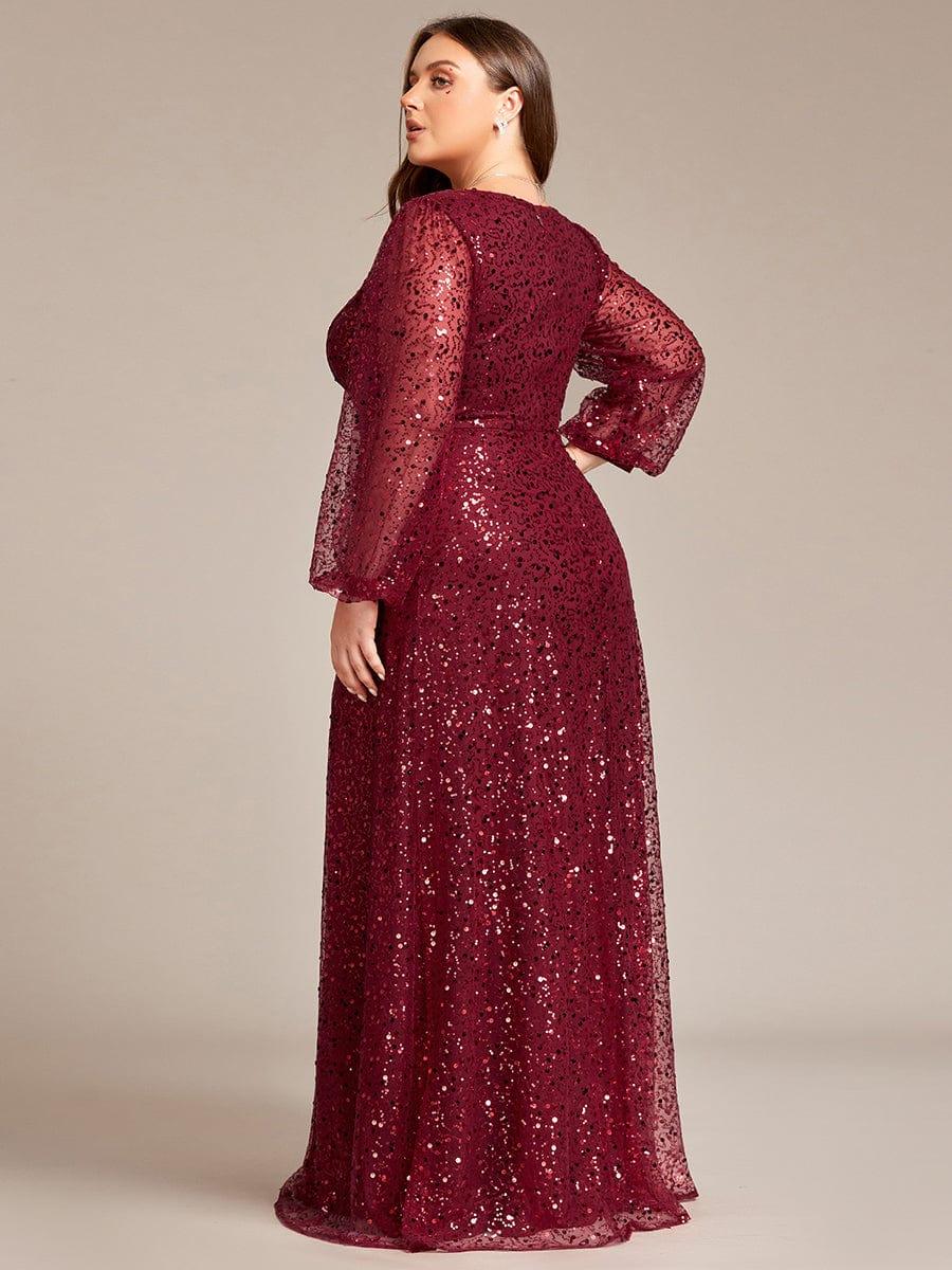 ever RAYVEN|V-Neck Lantern Long Sleeve Sequin A-Line Evening Dress