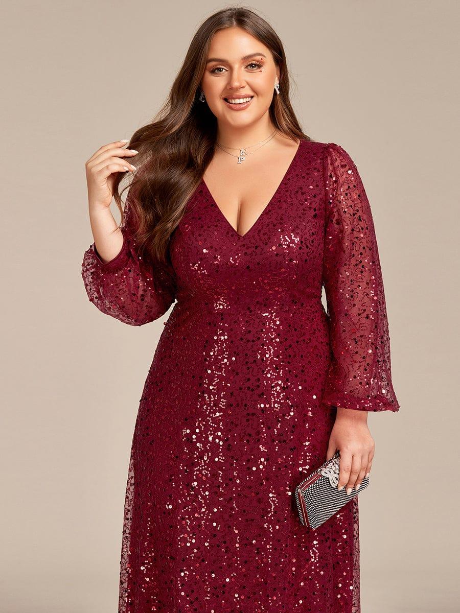 ever RAYVEN|V-Neck Lantern Long Sleeve Sequin A-Line Evening Dress