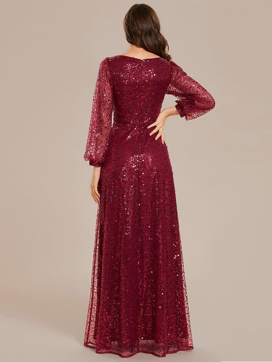 ever RAYVEN|V-Neck Lantern Long Sleeve Sequin A-Line Evening Dress