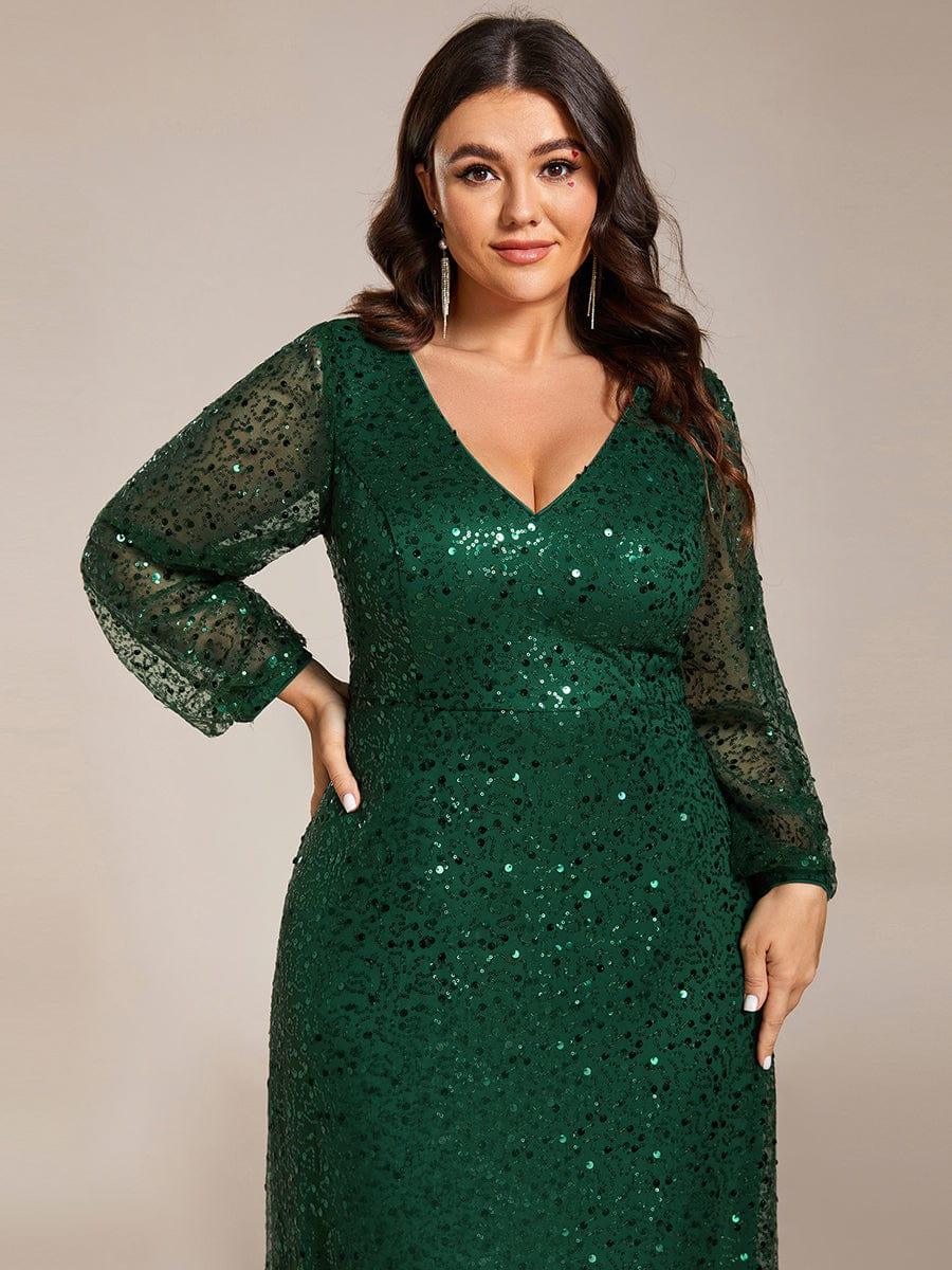 ever RAYVEN|V-Neck Lantern Long Sleeve Sequin A-Line Evening Dress