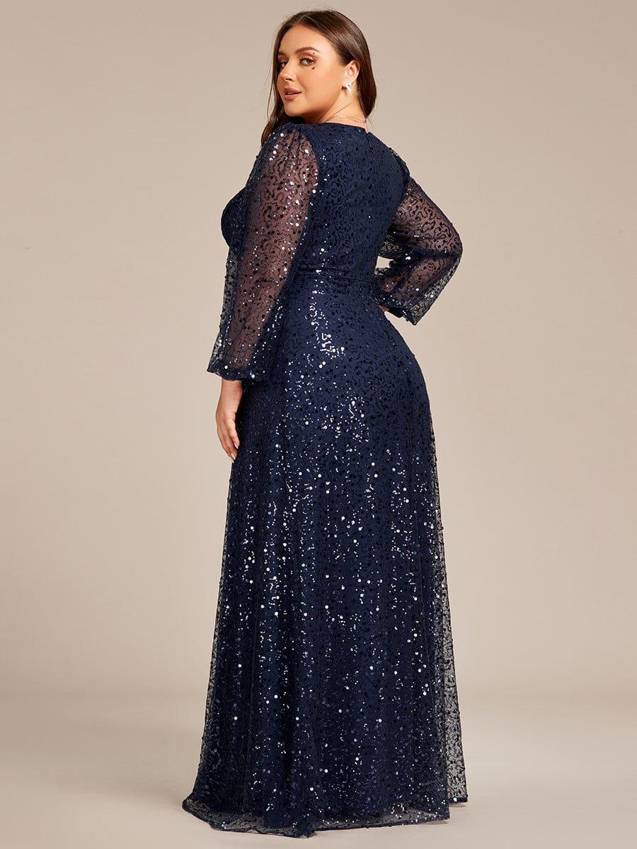 ever RAYVEN|V-Neck Lantern Long Sleeve Sequin A-Line Evening Dress