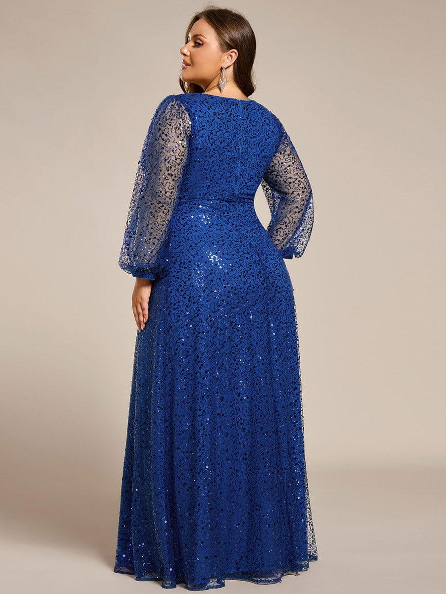 ever RAYVEN|V-Neck Lantern Long Sleeve Sequin A-Line Evening Dress