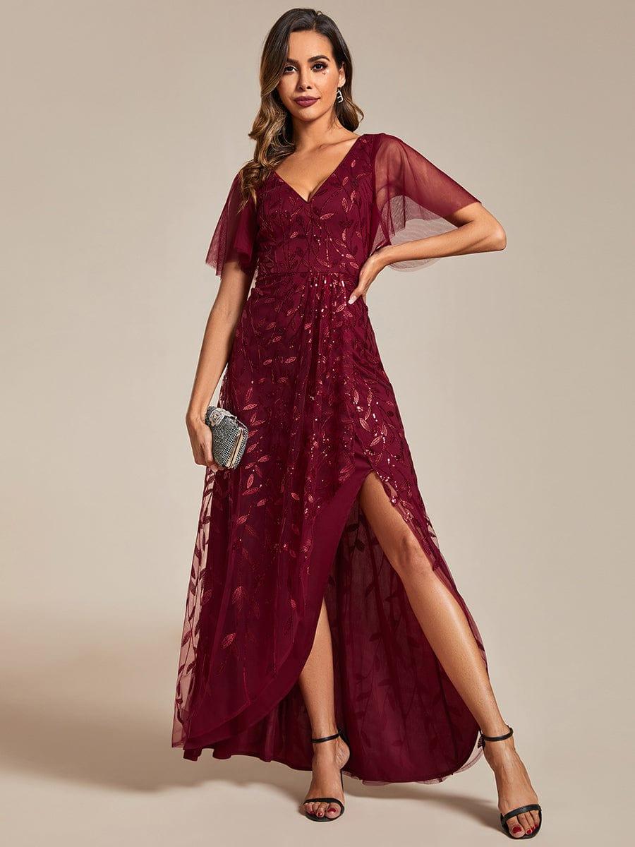 ever ALIX|V-Neck High Slit Sequined Evening Dresses