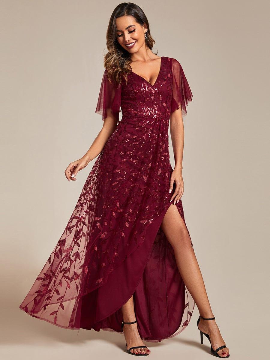 ever ALIX|V-Neck High Slit Sequined Evening Dresses