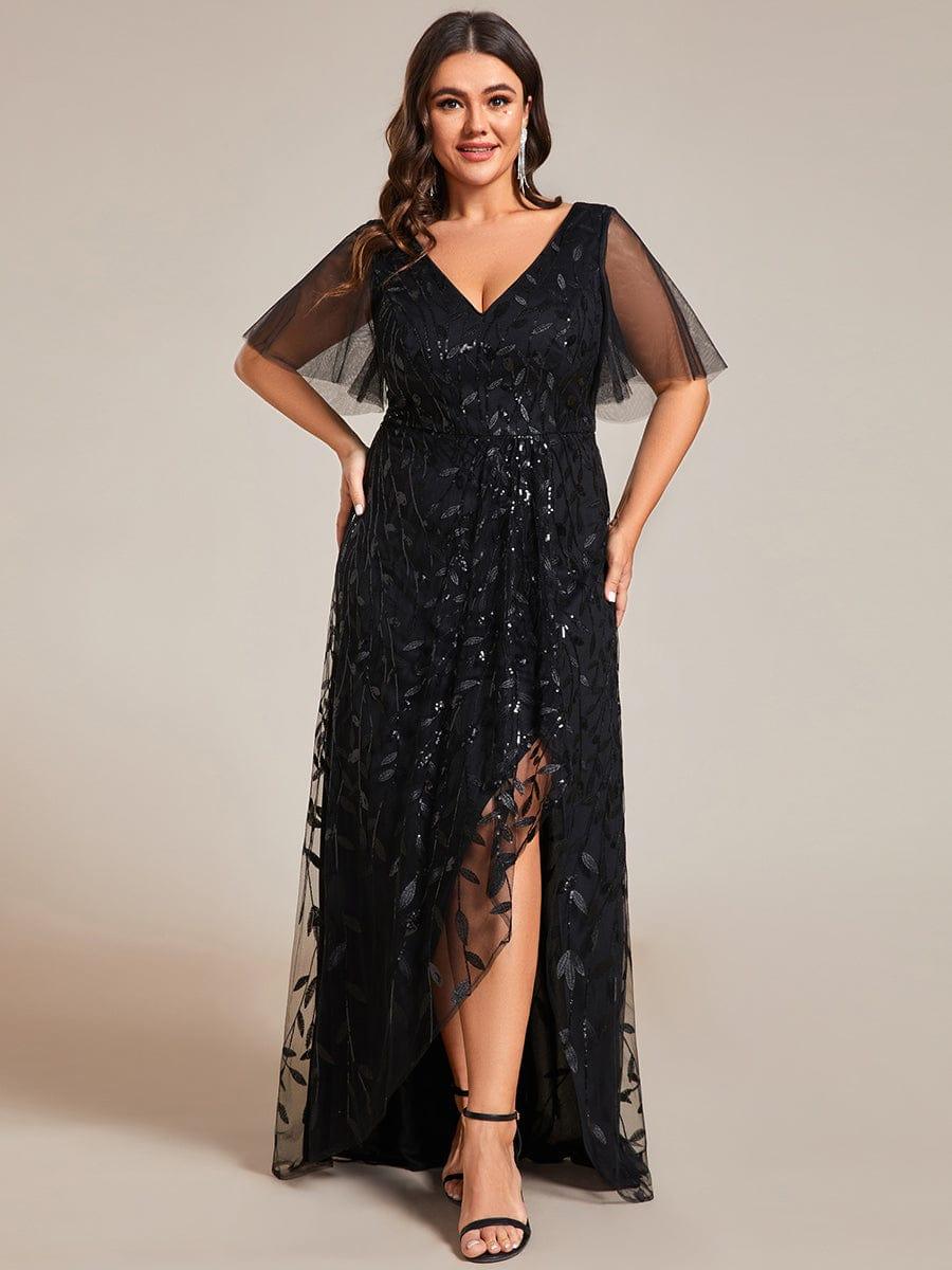 ever ALIX|V-Neck High Slit Sequined Evening Dresses