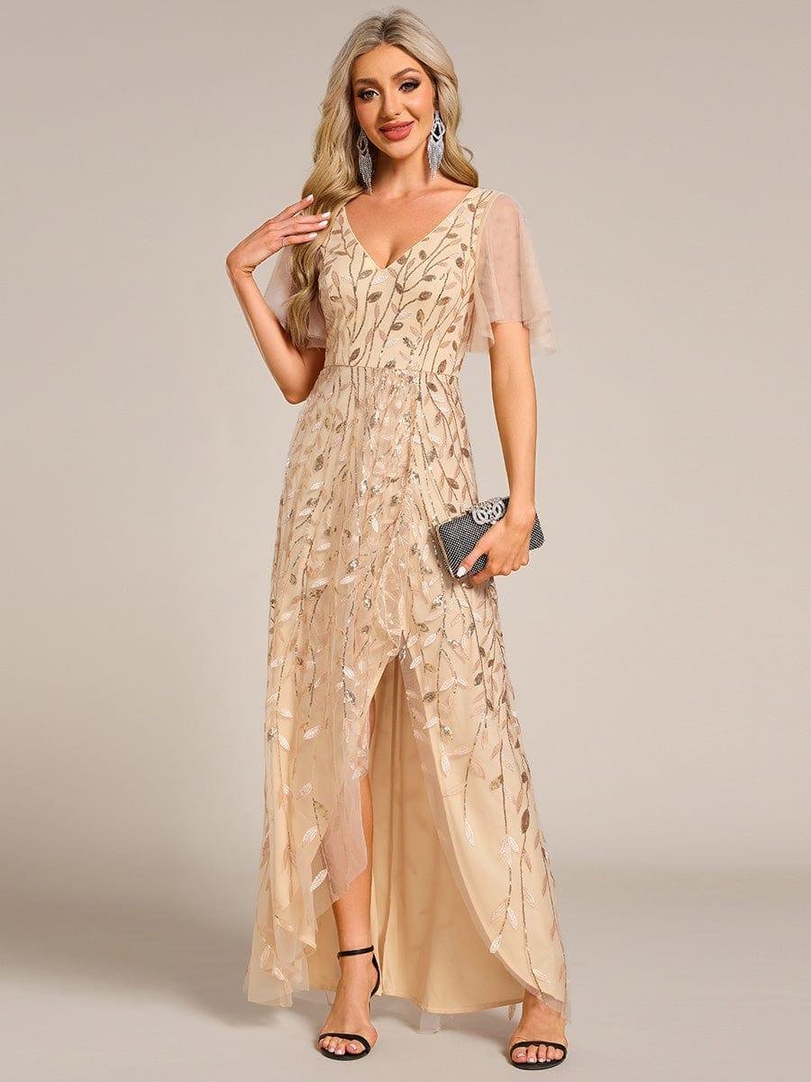 ever ALIX|V-Neck High Slit Sequined Evening Dresses