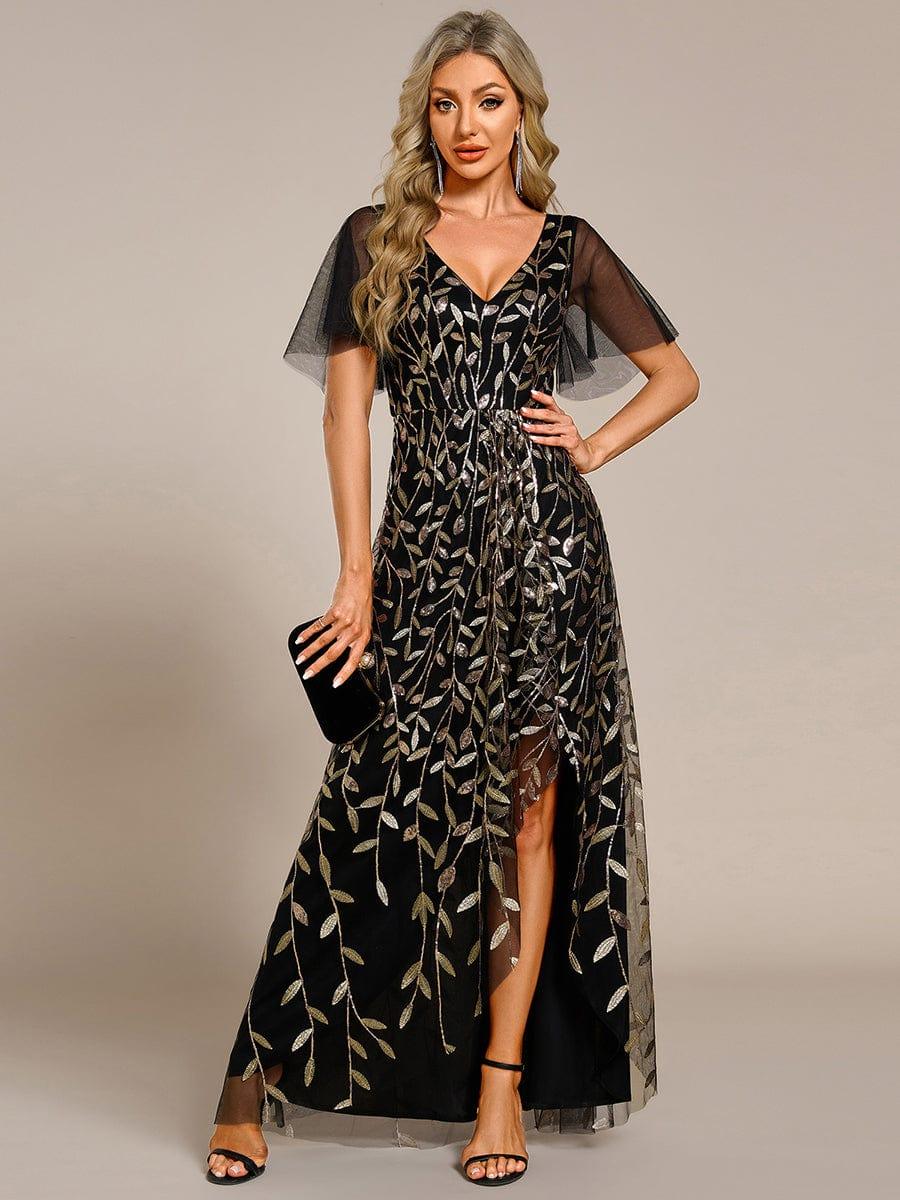 ever ALIX|V-Neck High Slit Sequined Evening Dresses
