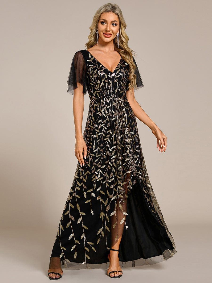 ever ALIX|V-Neck High Slit Sequined Evening Dresses
