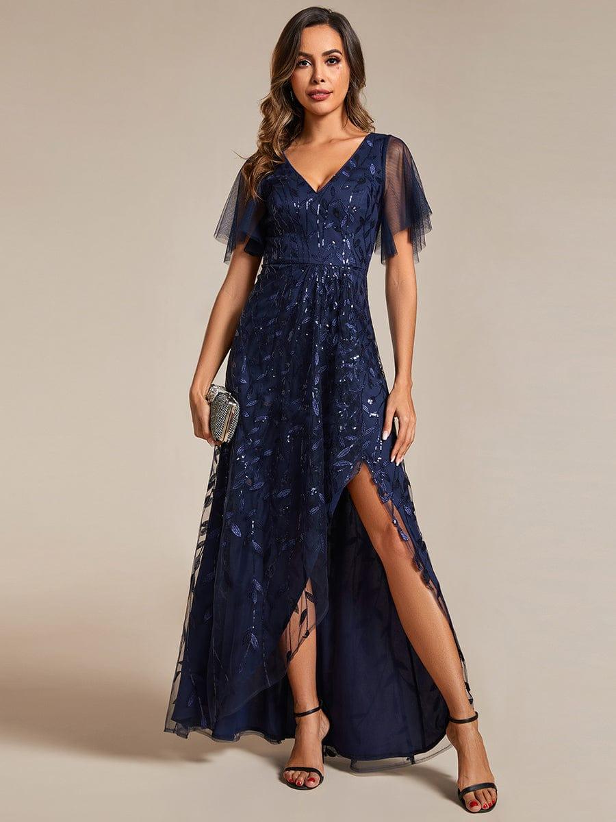 ever ALIX|V-Neck High Slit Sequined Evening Dresses