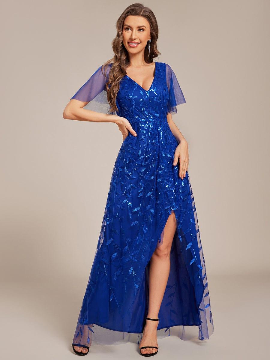 ever ALIX|V-Neck High Slit Sequined Evening Dresses