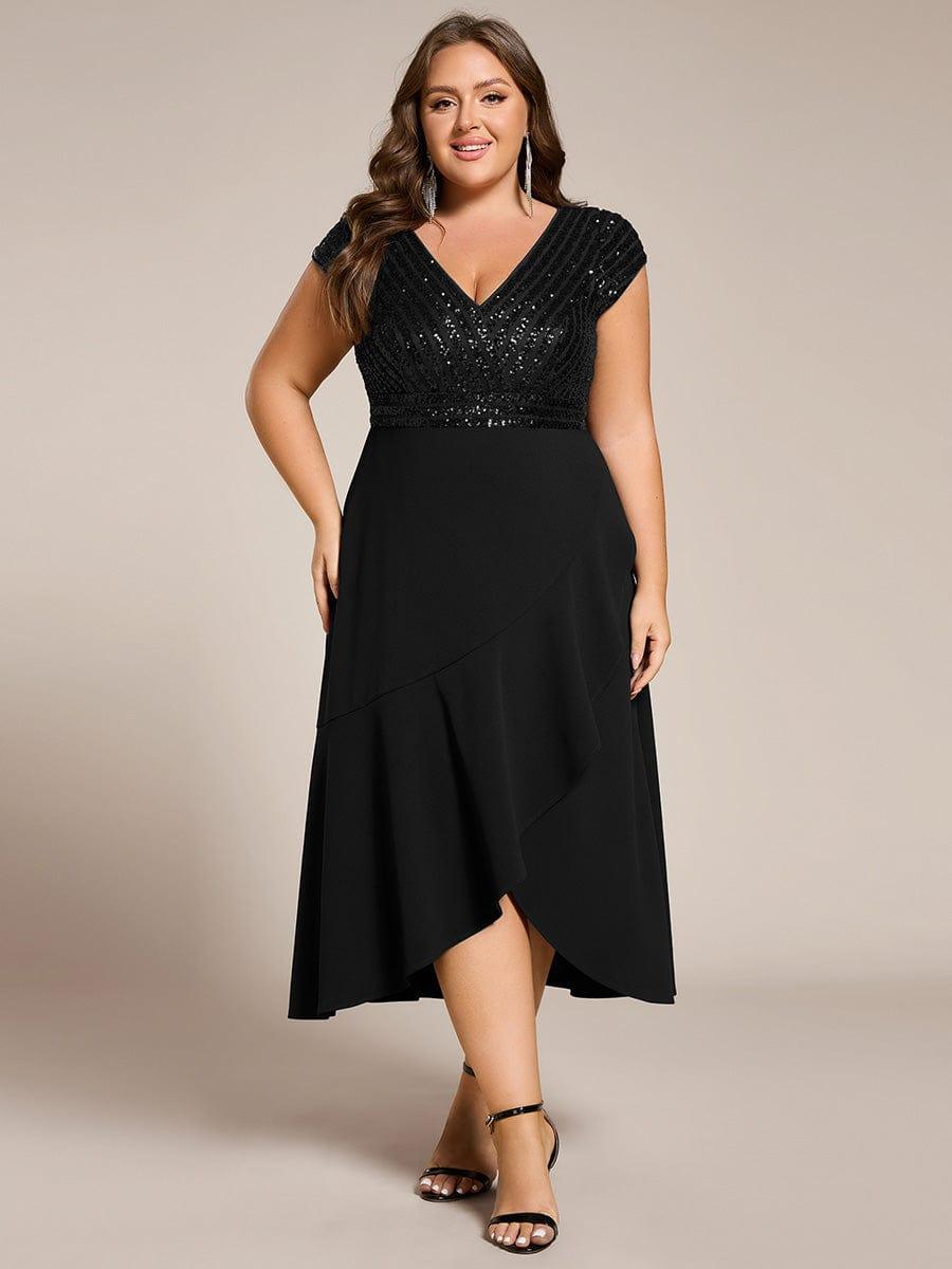 ever BAYLOR|Short Sleeve Sequin Asymmetrical Midi Evening Dress