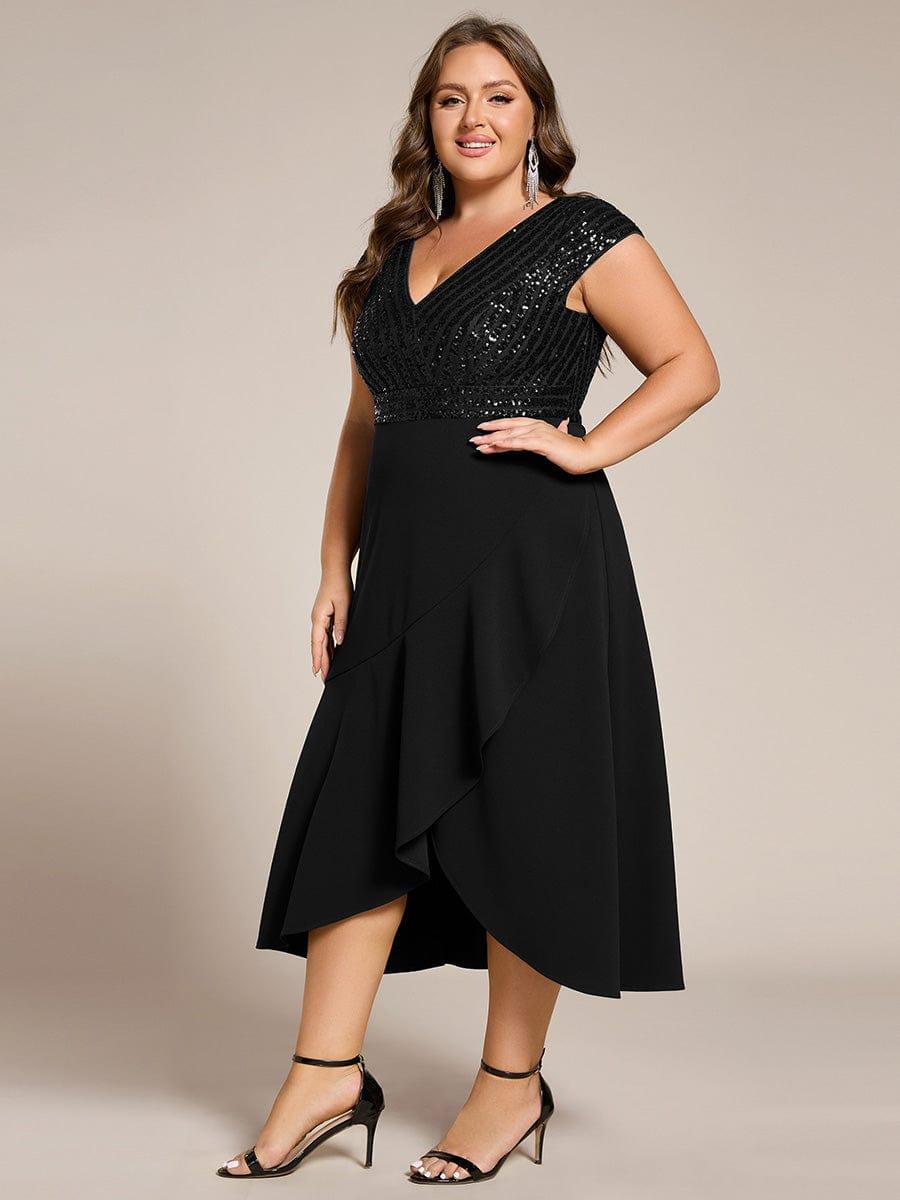 ever BAYLOR|Short Sleeve Sequin Asymmetrical Midi Evening Dress