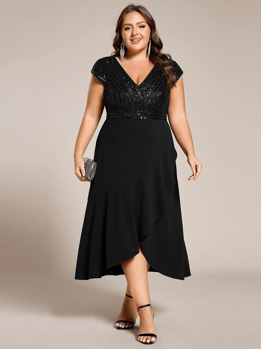 ever BAYLOR|Short Sleeve Sequin Asymmetrical Midi Evening Dress