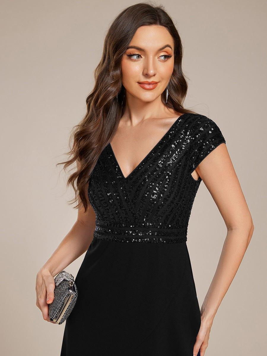 ever BAYLOR|Short Sleeve Sequin Asymmetrical Midi Evening Dress