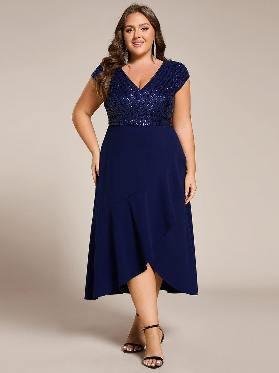 ever BAYLOR|Short Sleeve Sequin Asymmetrical Midi Evening Dress