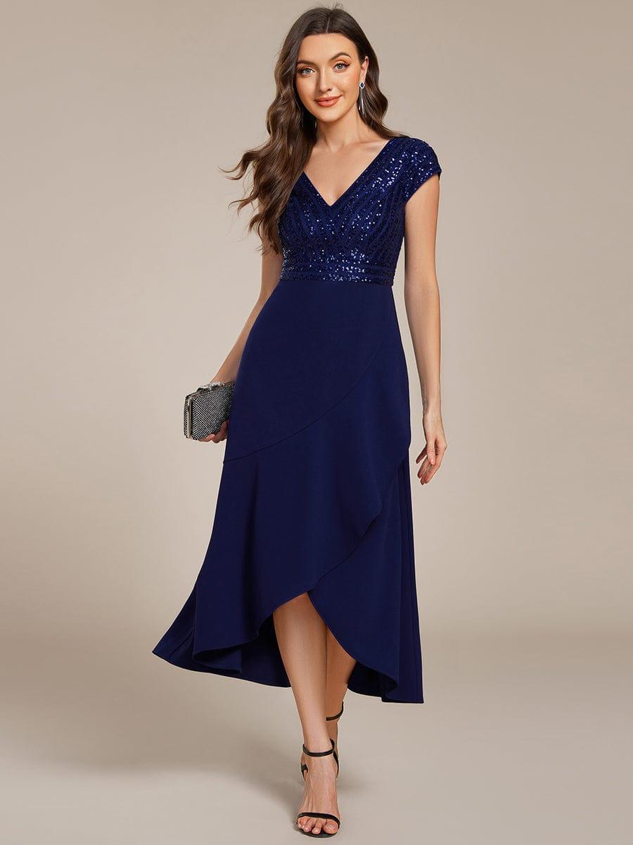 ever BAYLOR|Short Sleeve Sequin Asymmetrical Midi Evening Dress