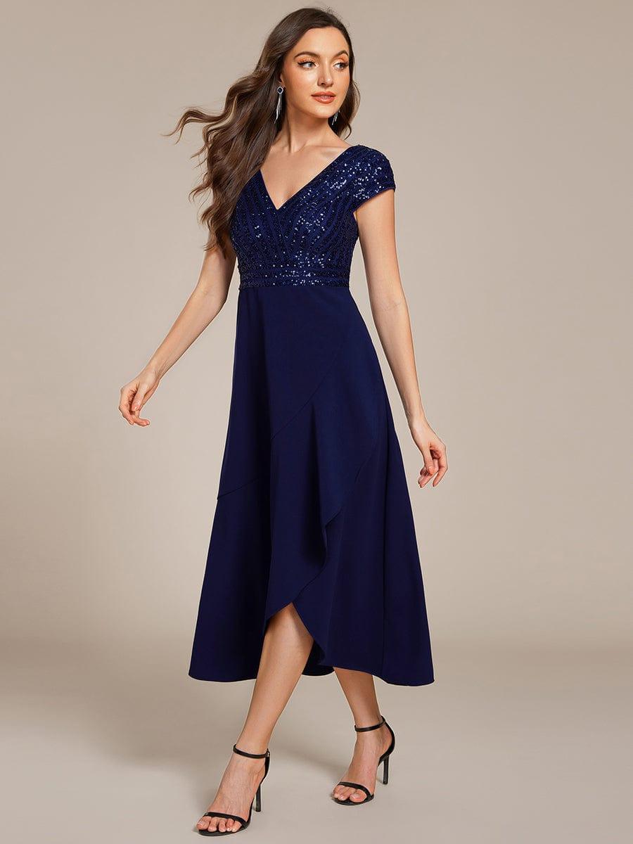 ever BAYLOR|Short Sleeve Sequin Asymmetrical Midi Evening Dress