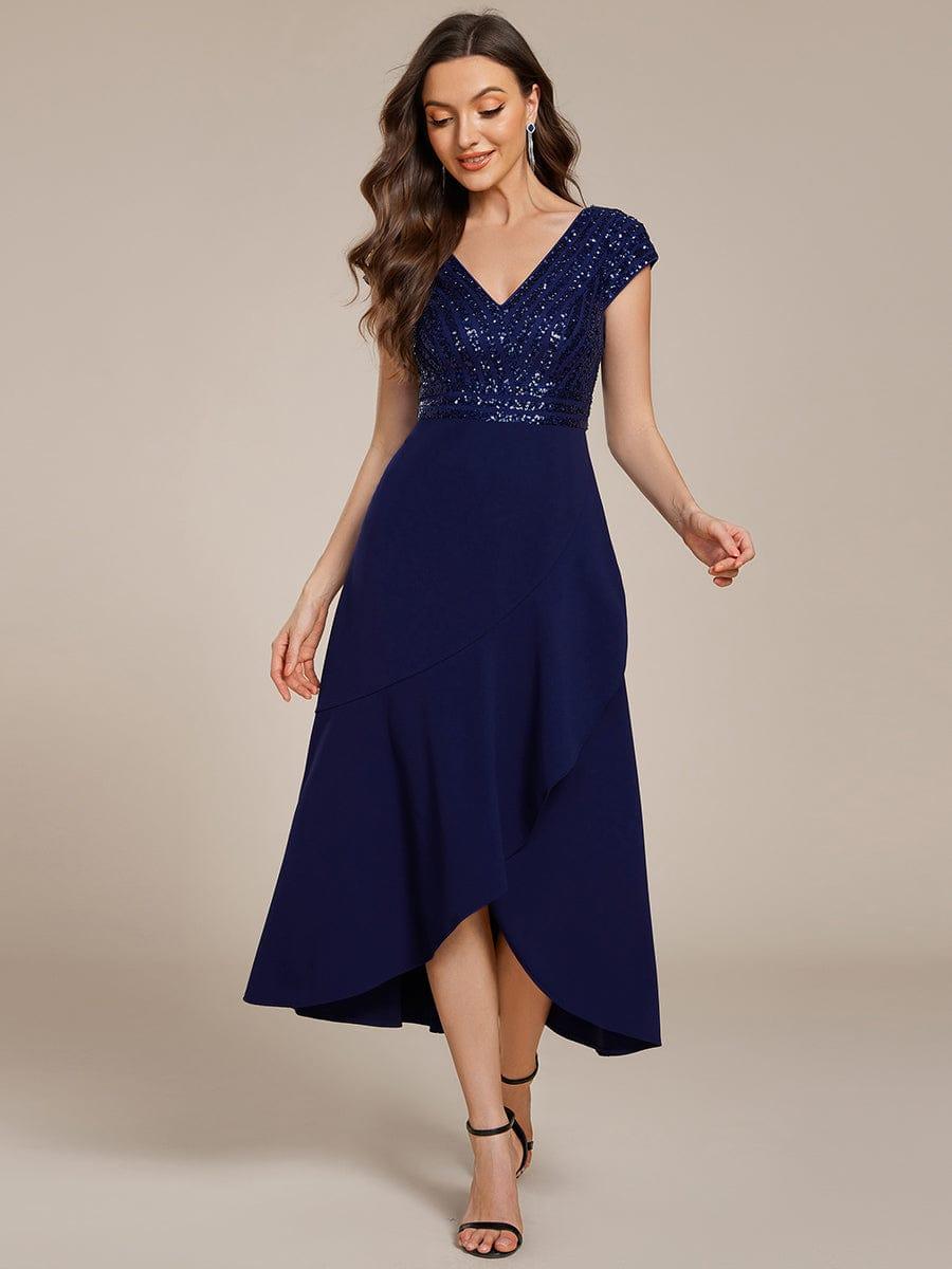 ever BAYLOR|Short Sleeve Sequin Asymmetrical Midi Evening Dress