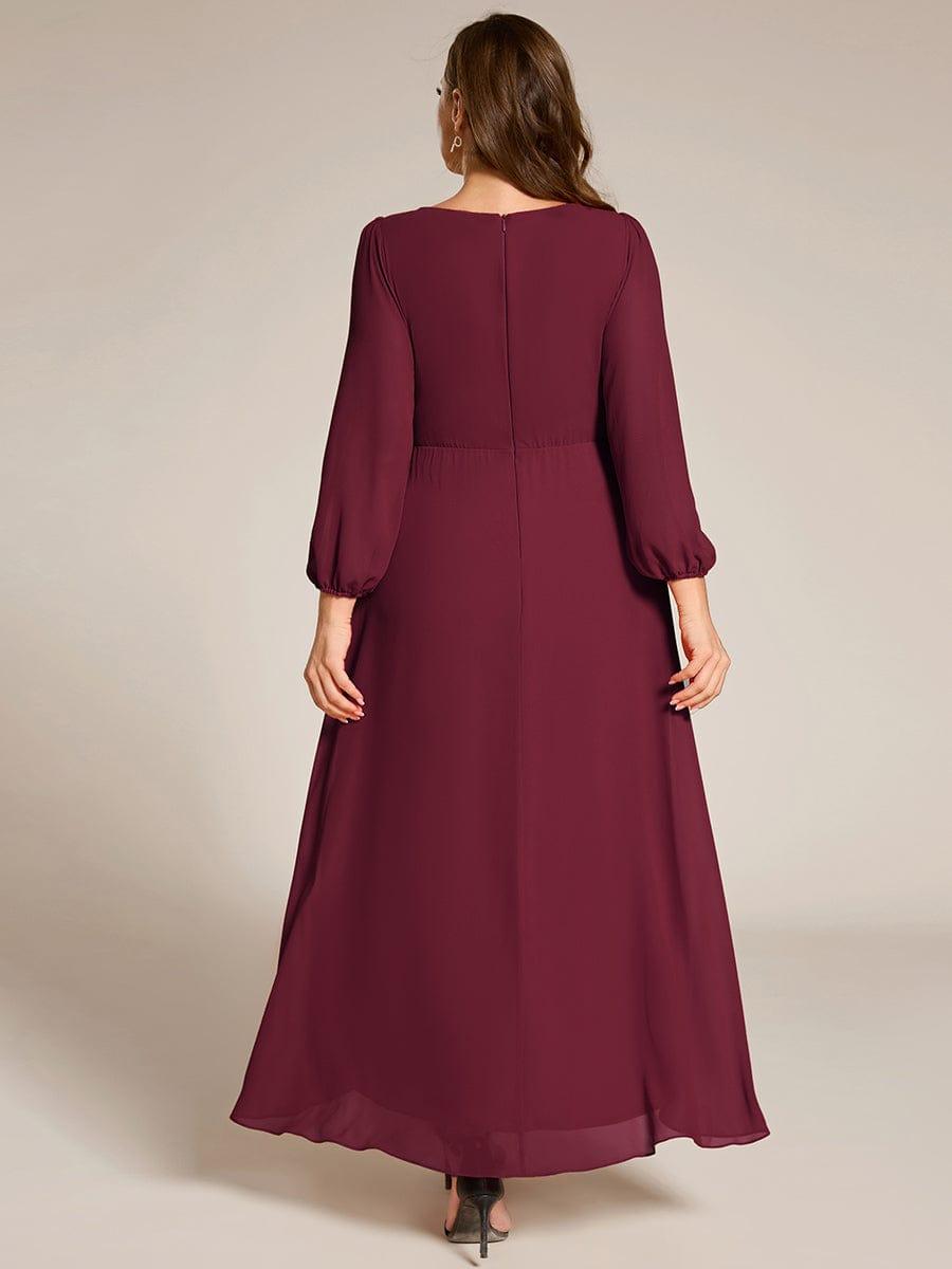 ever MARYAM|Chiffon Long Sleeve High-Low Evening Dress with Waist Applique(Final Sale)