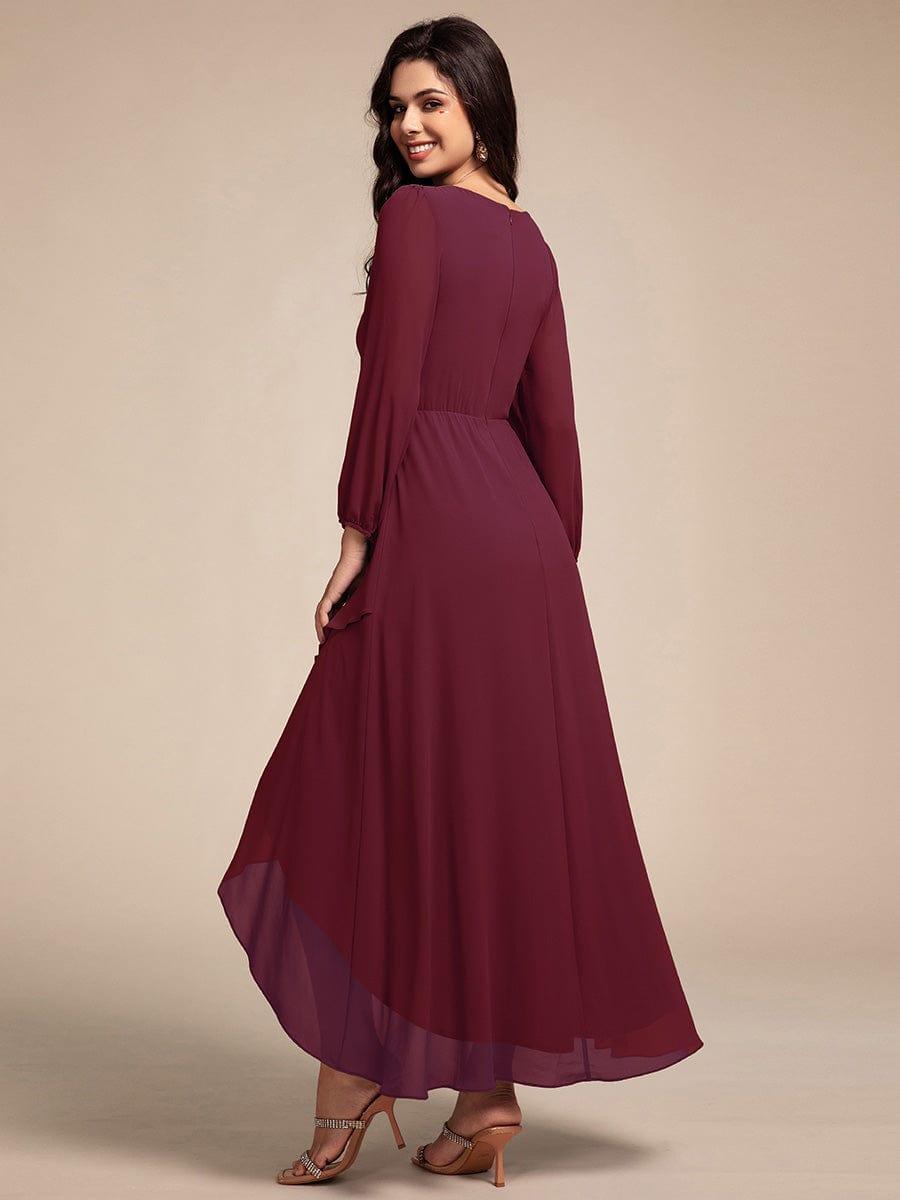 ever MARYAM|Chiffon Long Sleeve High-Low Evening Dress with Waist Applique(Final Sale)