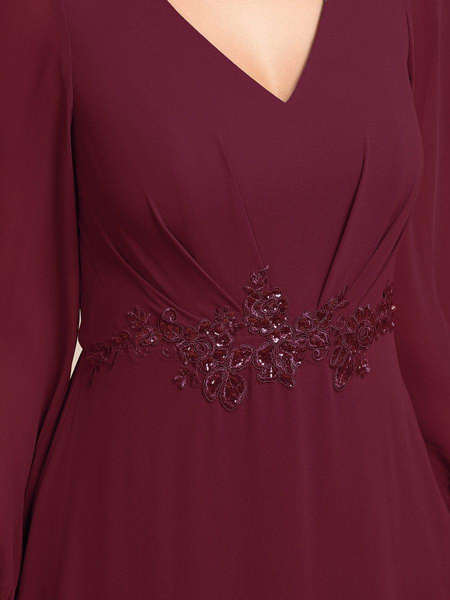 ever MARYAM|Chiffon Long Sleeve High-Low Evening Dress with Waist Applique(Final Sale)