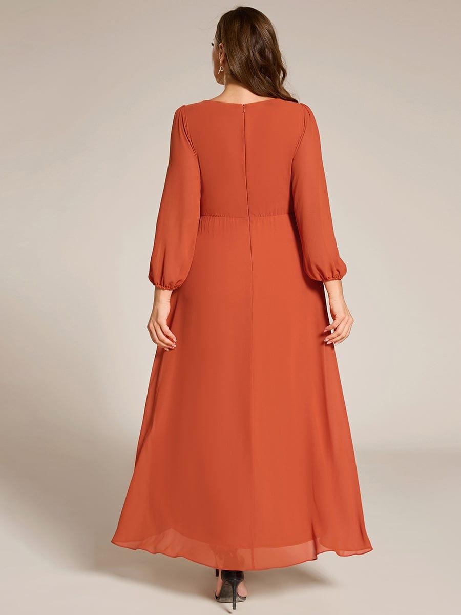 ever MARYAM|Chiffon Long Sleeve High-Low Evening Dress with Waist Applique(Final Sale)
