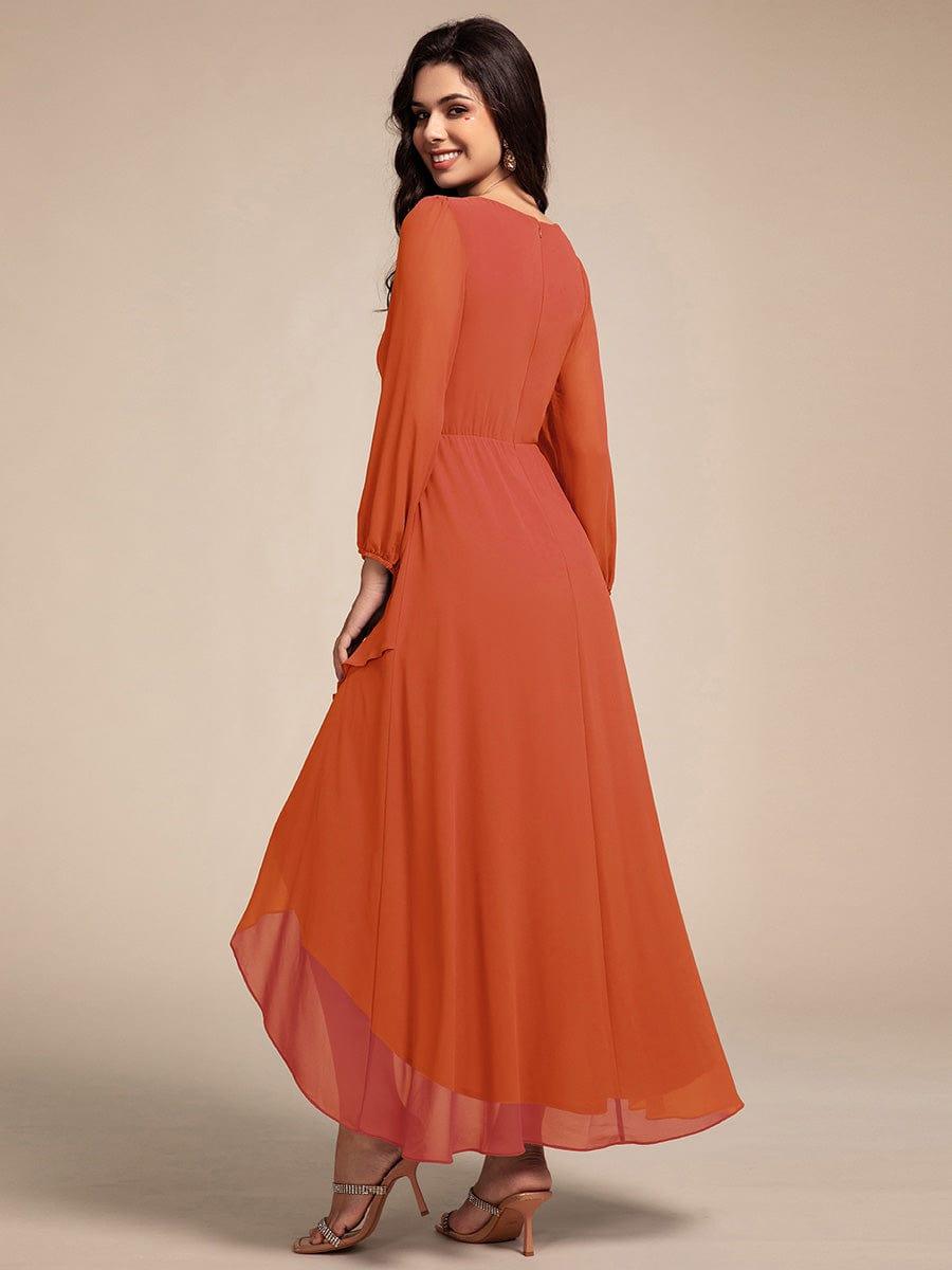 ever MARYAM|Chiffon Long Sleeve High-Low Evening Dress with Waist Applique(Final Sale)