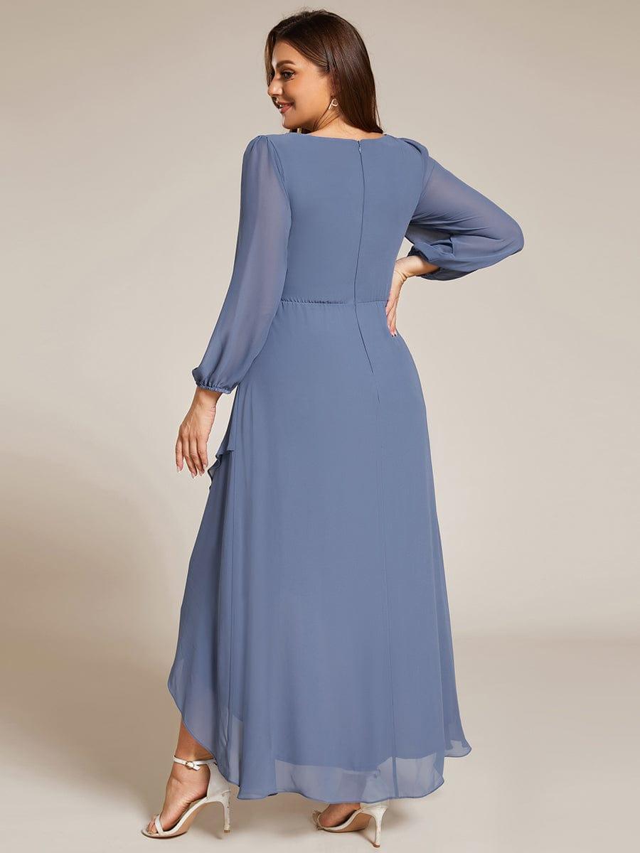 ever MARYAM|Chiffon Long Sleeve High-Low Evening Dress with Waist Applique(Final Sale)