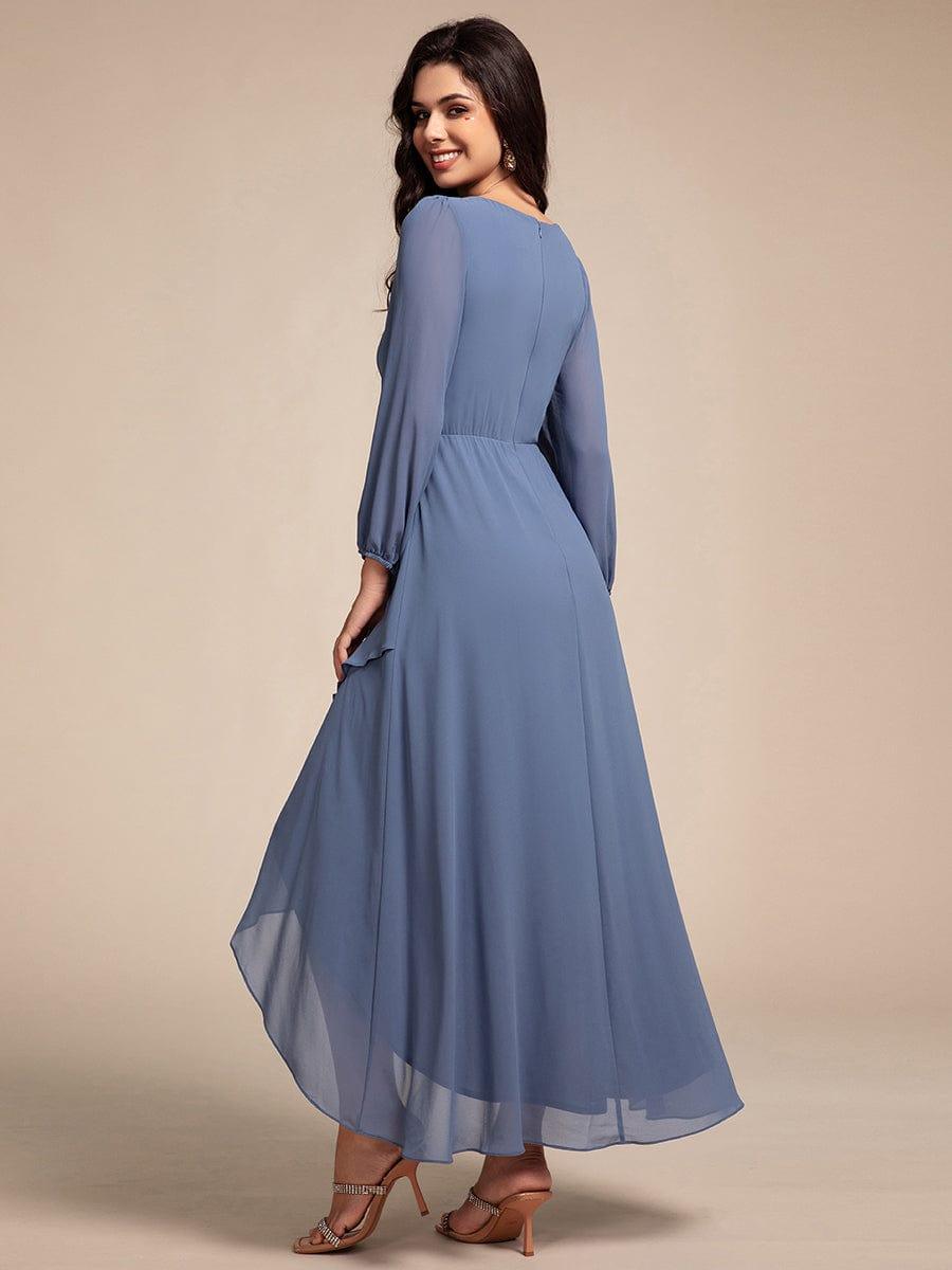 ever MARYAM|Chiffon Long Sleeve High-Low Evening Dress with Waist Applique(Final Sale)