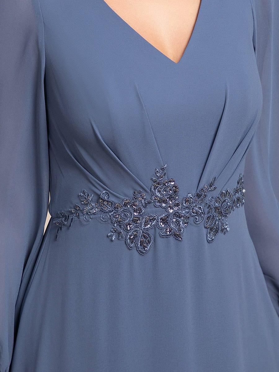 ever MARYAM|Chiffon Long Sleeve High-Low Evening Dress with Waist Applique(Final Sale)