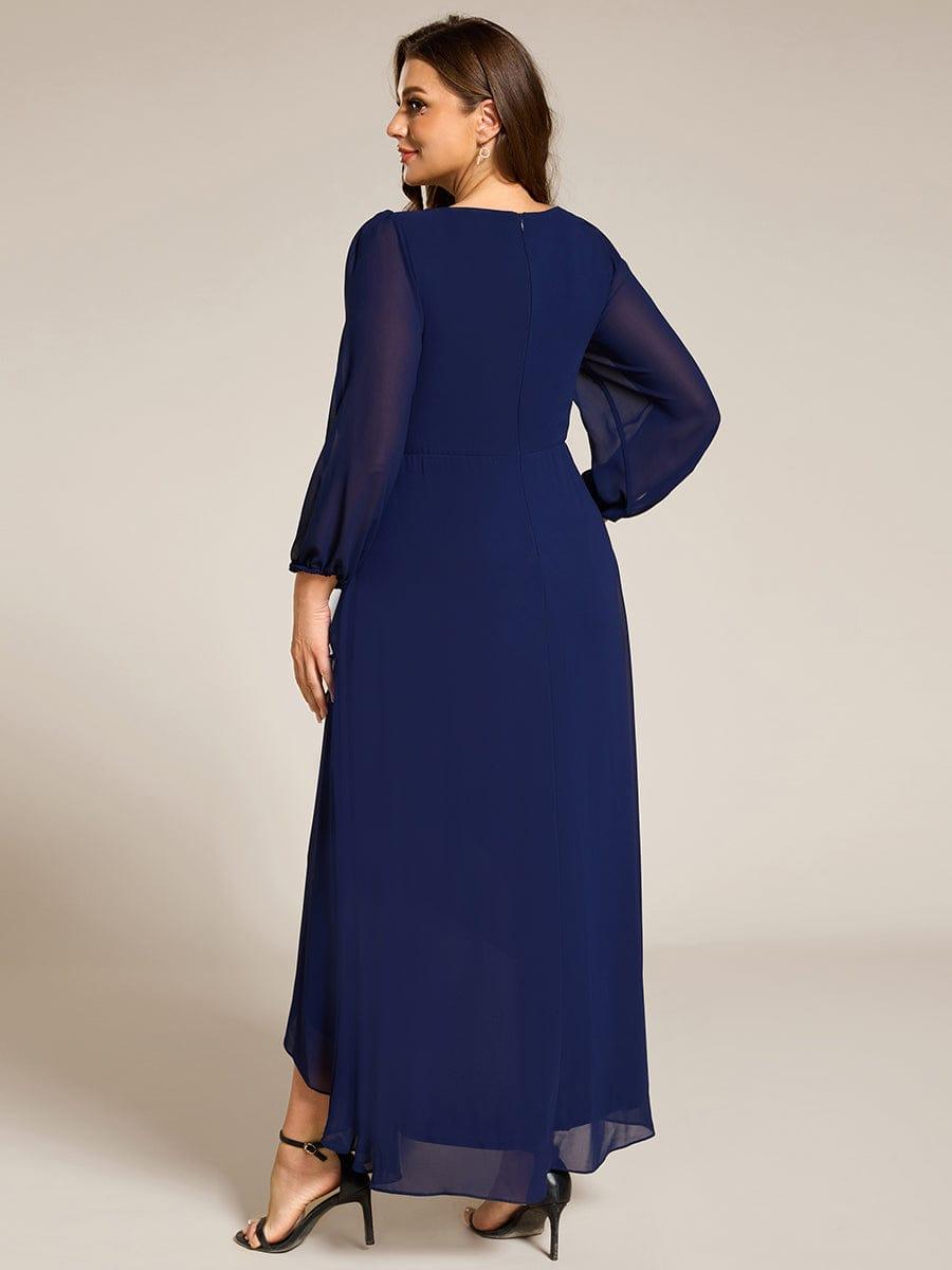 ever MARYAM|Chiffon Long Sleeve High-Low Evening Dress with Waist Applique(Final Sale)